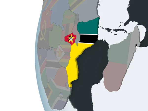 Mozambique Politieke Wereldbol Met Ingesloten Vlag Illustratie — Stockfoto
