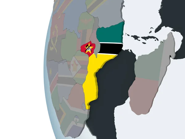 Mozambik Politikai Globe Beágyazott Zászló Illusztráció — Stock Fotó