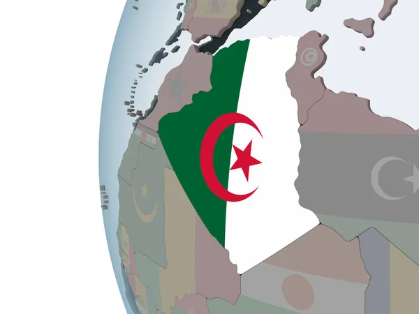 Argelia Mundo Político Con Bandera Incrustada Ilustración —  Fotos de Stock