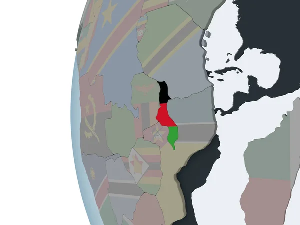 Malawi Sul Globo Politico Con Bandiera Incorporata Illustrazione — Foto Stock