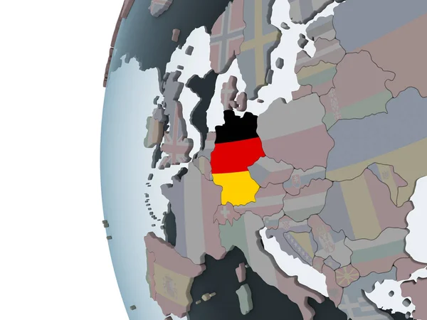 Tyskland Politiska Jordglob Med Inbäddade Flagga Illustration — Stockfoto