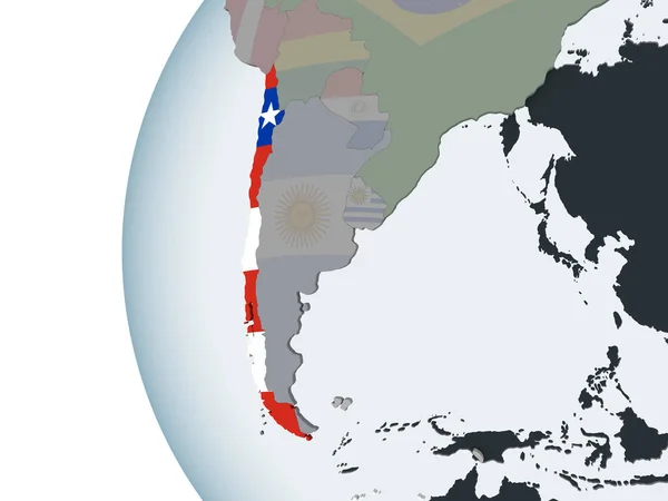 Chile Glob Politic Steag Încorporat Ilustrație — Fotografie, imagine de stoc