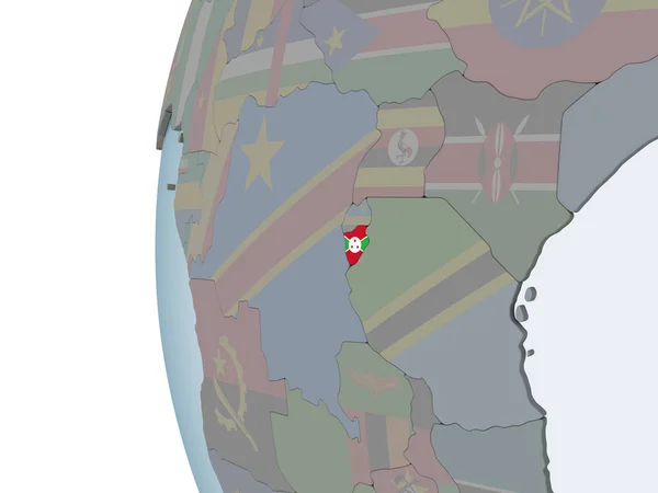 Burundi Globus Polityczny Flagą Osadzonych Ilustracja — Zdjęcie stockowe