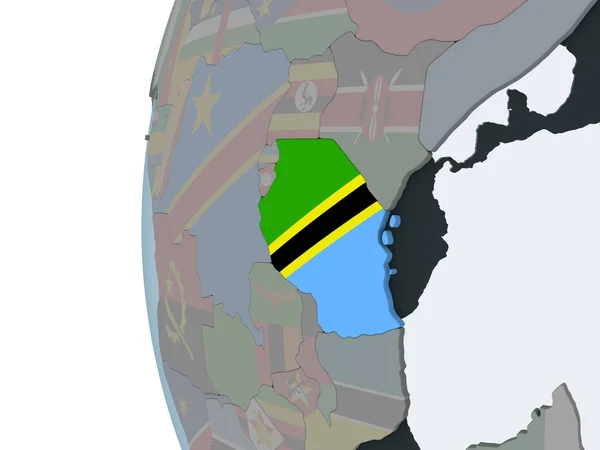 Tanzania Sul Globo Politico Con Bandiera Incorporata Illustrazione — Foto Stock