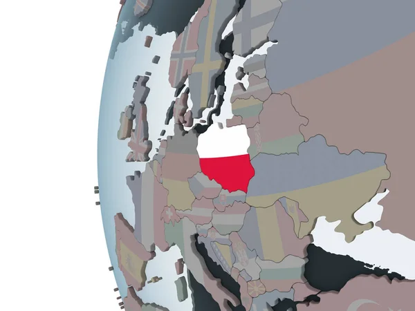 Polonya Katıştırılmış Bayrak Ile Siyasi Dünya Üzerinde Çizim — Stok fotoğraf