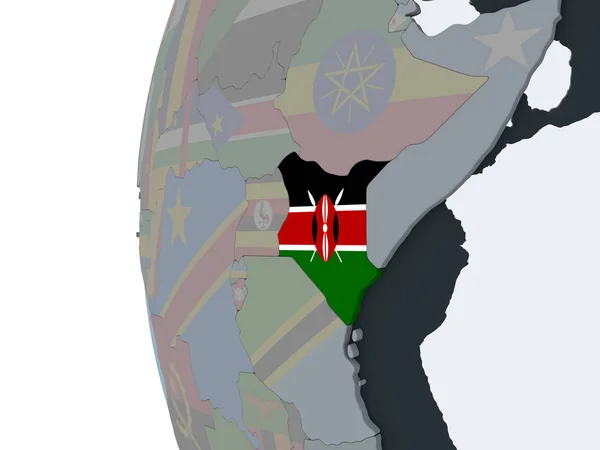 Kenia Auf Politischem Globus Mit Eingebetteter Flagge Illustration — Stockfoto
