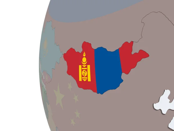 蒙古政治地球与嵌入式国旗上 — 图库照片