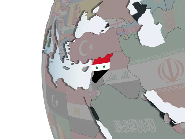 Syria Globus Polityczny Flagą Osadzonych Ilustracja — Zdjęcie stockowe