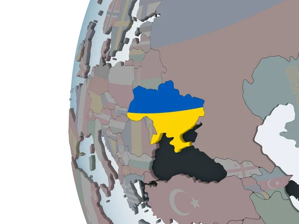 Ukraina Politiska Jordglob Med Inbäddade Flagga Illustration — Stockfoto