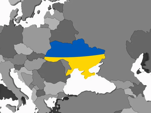 埋め込みフラグと灰色の政治世界のウクライナ イラストレーション — ストック写真