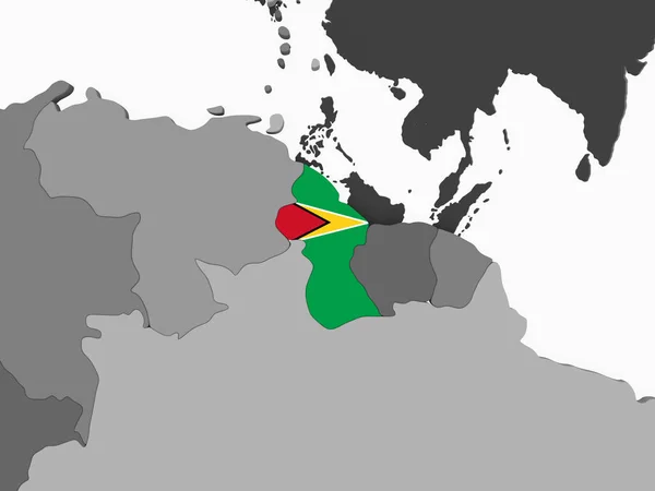 Guyana Auf Grauem Politischem Globus Mit Eingebetteter Flagge Illustration — Stockfoto