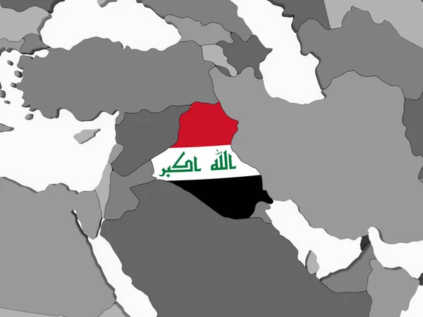 Irak Grijze Politieke Wereldbol Met Ingesloten Vlag Illustratie — Stockfoto