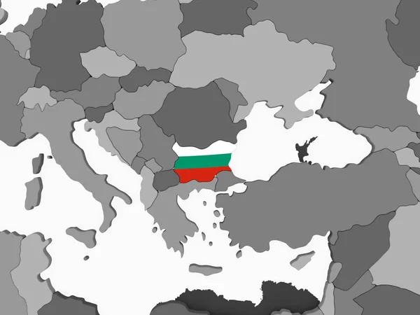 保加利亚在灰色政治地球与嵌入的旗子 — 图库照片