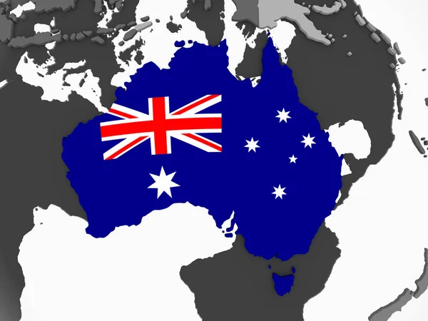 Australien Auf Grauem Politischem Globus Mit Eingebetteter Flagge Illustration — Stockfoto