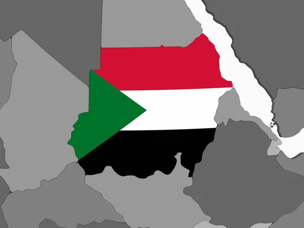 Sudan Globo Politico Grigio Con Bandiera Incorporata Illustrazione — Foto Stock