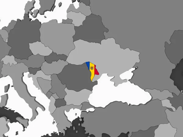 Moldavia Globo Politico Grigio Con Bandiera Incorporata Illustrazione — Foto Stock