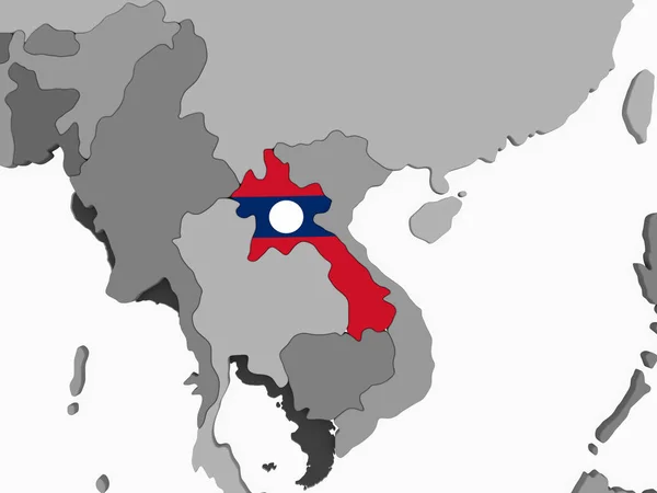 Laos Auf Grauem Politischem Globus Mit Eingebetteter Flagge Illustration — Stockfoto