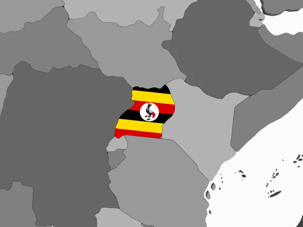 乌干达在灰色政治全球与嵌入的旗子 — 图库照片