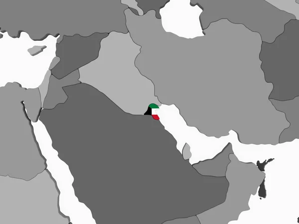 Kuwejt Szary Globus Polityczny Flagą Osadzonych Ilustracja — Zdjęcie stockowe