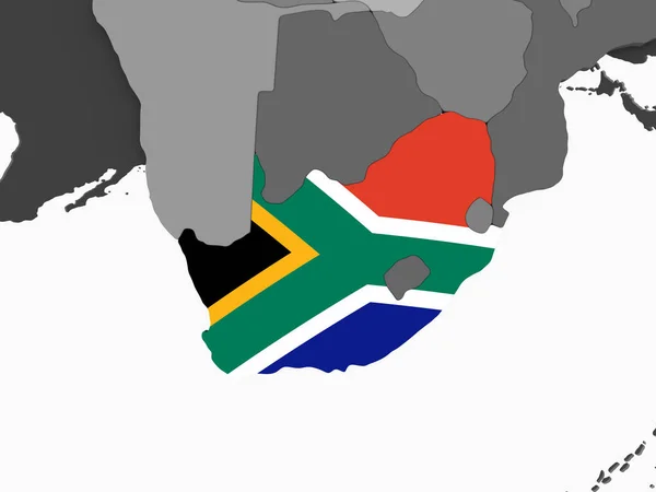 Südafrika Auf Grauem Politischem Globus Mit Eingebetteter Flagge Illustration — Stockfoto