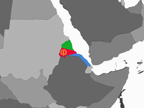 Érythrée Sur Globe Politique Gris Avec Drapeau Intégré Illustration — Photo