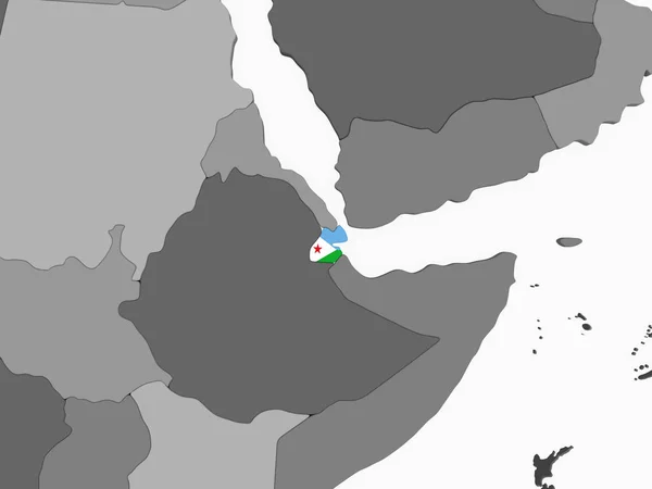 Djibouti Globo Político Gris Con Bandera Incrustada Ilustración —  Fotos de Stock