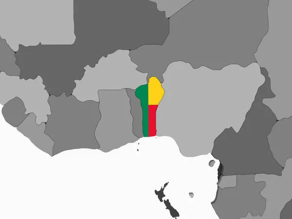 Bénin Sur Globe Politique Gris Avec Drapeau Intégré Illustration — Photo