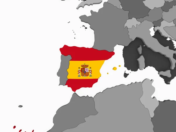 España Globo Político Gris Con Bandera Incrustada Ilustración — Foto de Stock