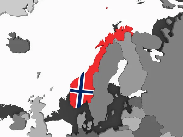 Noruega Globo Político Gris Con Bandera Incrustada Ilustración —  Fotos de Stock
