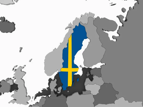 Sweden Gray Political Globe Embedded Flag Illustration — Stock Photo, Image