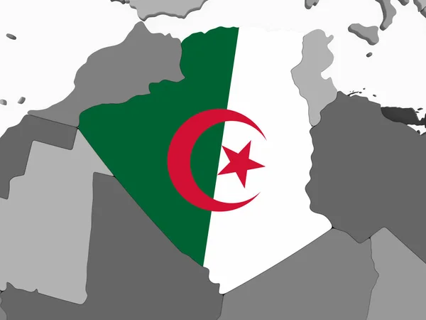 Algerien Auf Grauem Politischem Globus Mit Eingebetteter Flagge Illustration — Stockfoto