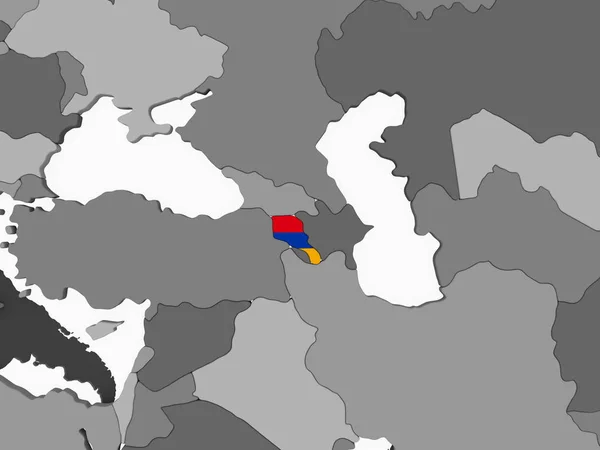 Örményország Szürke Politikai Globe Beágyazott Zászló Illusztráció — Stock Fotó