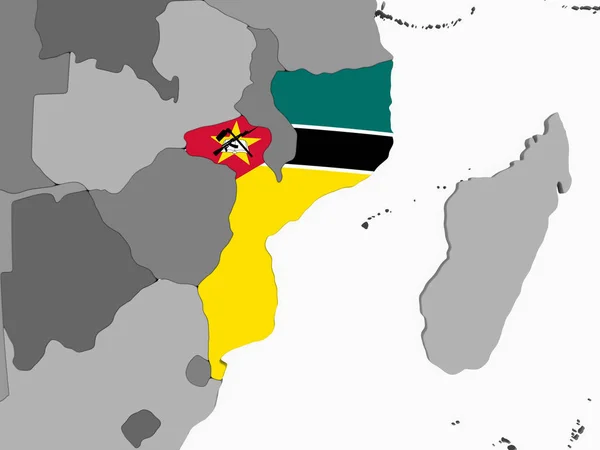 Mozambique Globo Político Gris Con Bandera Incrustada Ilustración —  Fotos de Stock