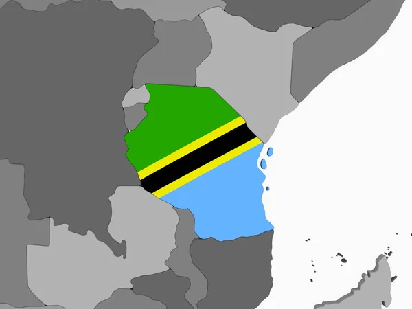 Танзания Сером Политическом Глобусе Встроенным Флагом Иллюстрация — стоковое фото