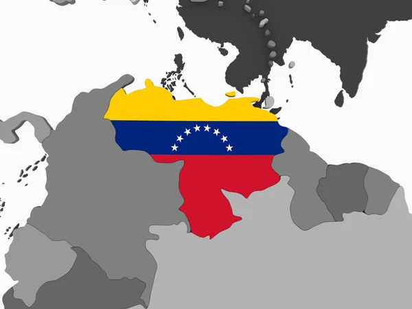 Venezuela Auf Grauem Politischem Globus Mit Eingebetteter Flagge Illustration — Stockfoto