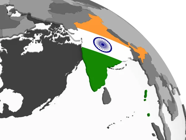 Indie Šedé Politické Globe Vloženými Vlajky Obrázek — Stock fotografie
