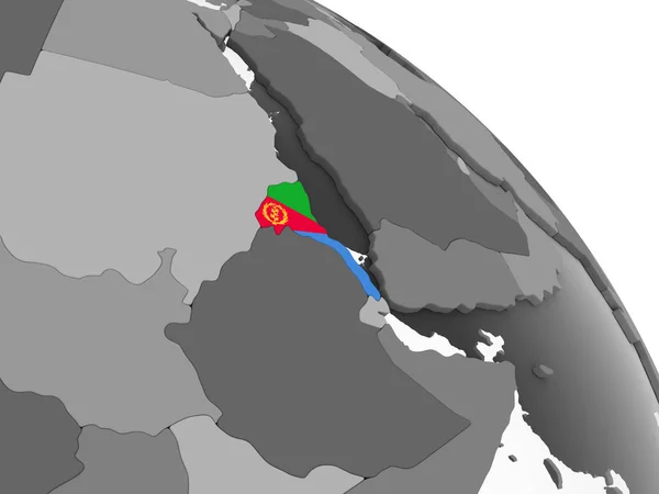 Eritrea Globo Politico Grigio Con Bandiera Incorporata Illustrazione — Foto Stock