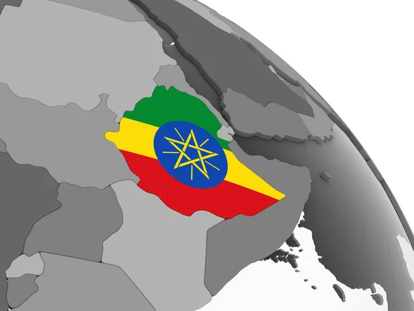 Etiyopya Katıştırılmış Bayrak Ile Gri Siyasi Dünya Üzerinde Çizim — Stok fotoğraf