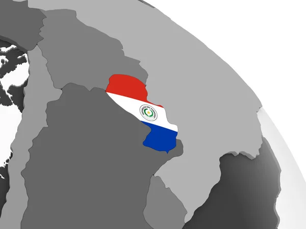 Paraguay Sur Globe Politique Gris Avec Drapeau Intégré Illustration — Photo