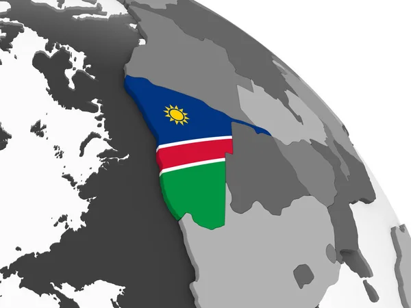 Namibia Globo Politico Grigio Con Bandiera Incorporata Illustrazione — Foto Stock