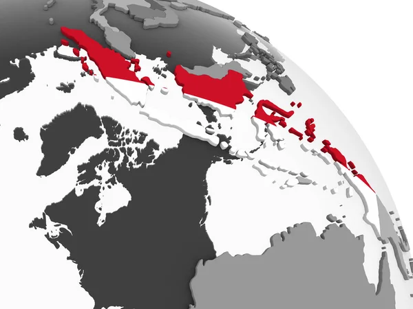 Индонезия Сером Политическом Глобусе Встроенным Флагом Иллюстрация — стоковое фото