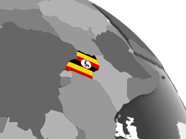 Uganda Grå Politiska Jordglob Med Inbäddade Flagga Illustration — Stockfoto