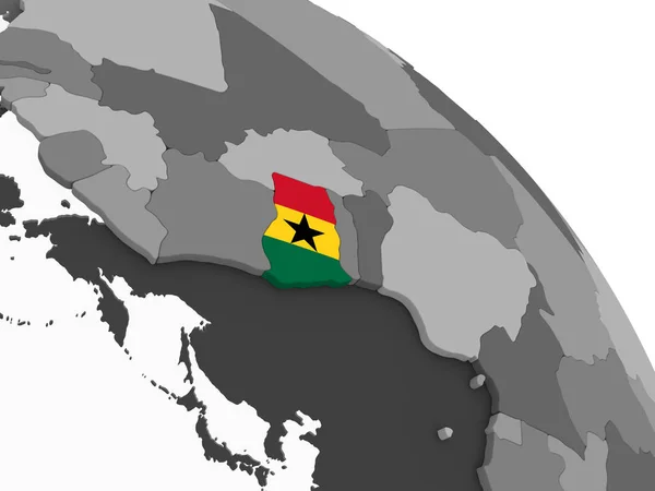 Ghana Grijze Politieke Wereldbol Met Ingesloten Vlag Illustratie — Stockfoto