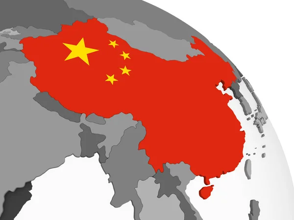 Čína Šedé Politické Globe Vloženými Vlajky Obrázek — Stock fotografie