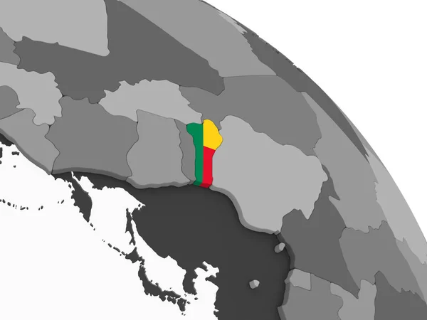 Бенін Сірий Політичних Глобусом Допомогою Вбудованих Прапор Ілюстрація — стокове фото