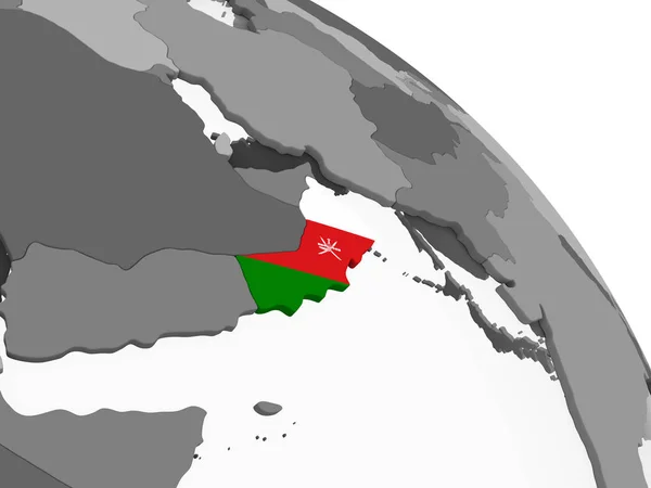 Oman Gray Political Globe Embedded Flag Illustration — Stock Photo, Image