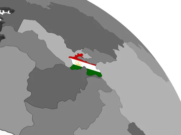 Таджикистан Сером Политическом Глобусе Встроенным Флагом Иллюстрация — стоковое фото