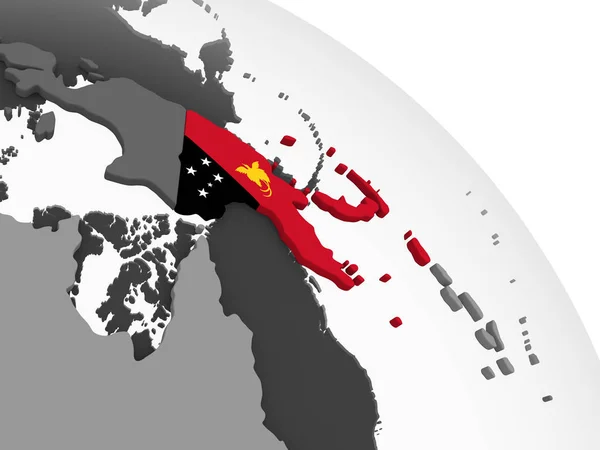 Papua Nya Guinea Grå Politiska Jordglob Med Inbäddade Flagga Illustration — Stockfoto