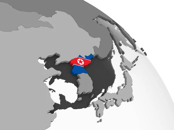 Nordkorea Grå Politiska Jordglob Med Inbäddade Flagga Illustration — Stockfoto