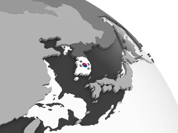 Südkorea Auf Einem Grauen Politischen Globus Mit Eingebetteter Flagge Illustration — Stockfoto